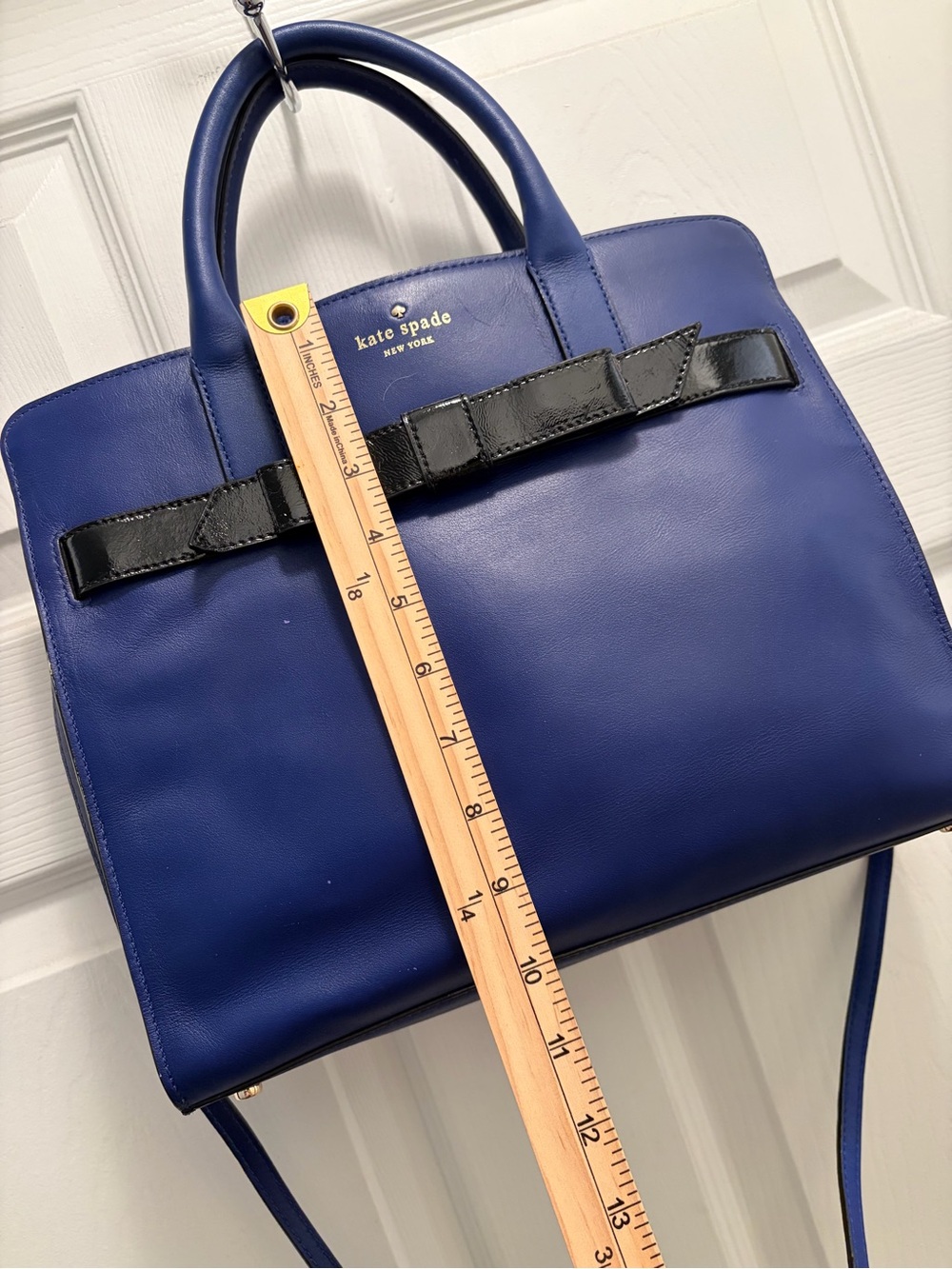 Kate Spade New York Rosa Mount Ivy Beau Bow Leather Satchel Crossbody – Cobalt - Picture 3 of 8